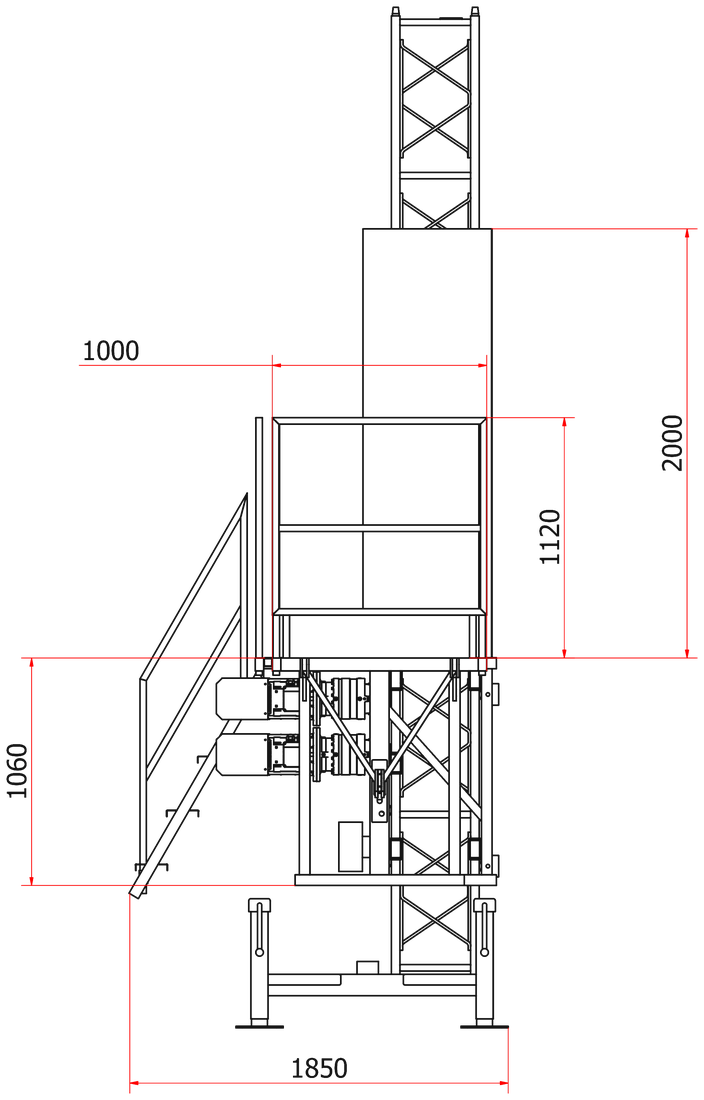 ALPMAKSAN platform elevation technical drawing with key dimensions